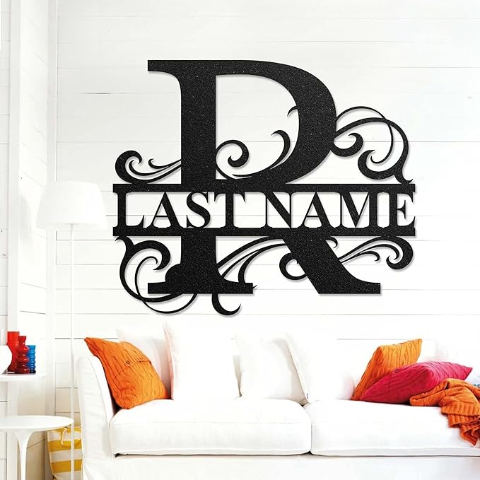LULLBABYMALL Custom Metal Signs - Last Name Sign, Split Letter Monogram, Letter R, Family Name Wall Art, Outdoor Metal Signs, Personalized Wedding Gift