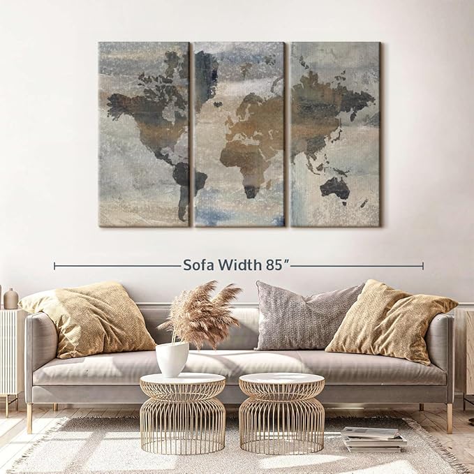 ElephantStock Stone World Wall Art - Horizontal Canvas - 3-Piece Lobby Wall Decor - Painting Map Canvas Print - Beige and Gray Decor for Wall by Avery Tillmon - 65" X 42"
