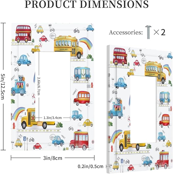 Kids Bus Taxi Truck Single Rocker Light Switch Covers 1 Gang Outlet Cover Wall Plate Decorative GFCI Switchplate Faceplate for Nursery Kidsroom Bedroom Decor