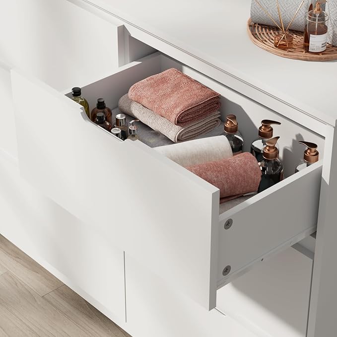 CARPETNAL 9 Drawer White Dresser for Bedroom with Deep Drawers, Large Dressers & Chest of Drawers Handle Free, Modern Long Dressers for Closet Bedroom, Living Room (59.25" W x 15.9" D x 31.9" H)