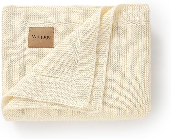 Baby Blanket 30 x 40 Inch Soft Knit for Boys & Girls Cotton Nursery Swaddling Blankets Toddler Knitted Crochet Receiving Crib