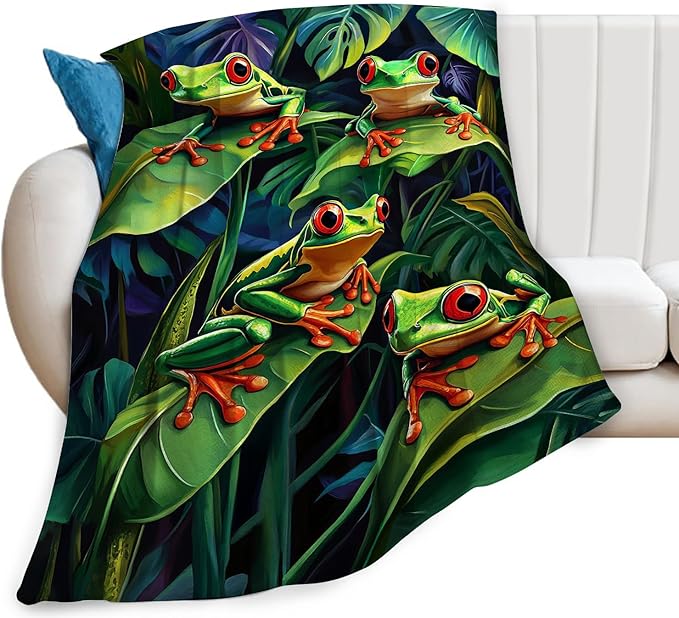 Frog Blanket Frog Decor Throw Blanket Super Soft Flannel Lightweight Fluffy Plush Fuzzy Fleece Green Blanket Gifts for Girls Woman Kids Boys Man for Bed Sofa Bedding 40"X50"
