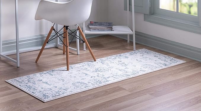 Rugs.com Charleston Collection Rug – 6 Ft Runner Ivory Low-Pile Rug Perfect for Hallways, Entryways