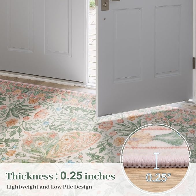 Collive Pink 5x7 Butterfly Area Rug, Vintage Floral Rug for Girls Bedroom Washable Non Slip, Soft Ultra Thin Boho Insect Carpet for Living Room Nursery Kids Room Playroom