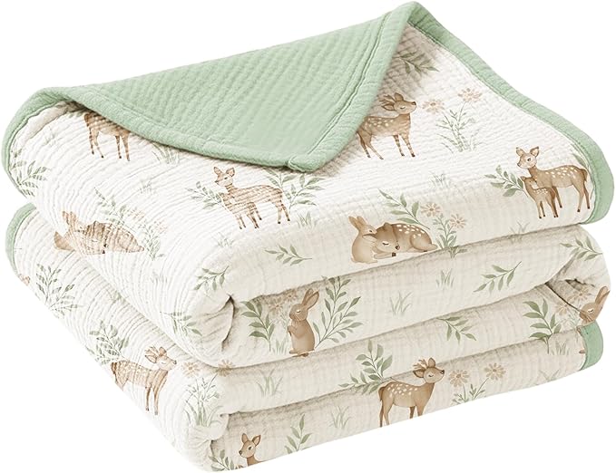 Konssy Muslin Baby Blankets for Girls Boys, 100% Cotton Crib Blanket for Infant Toddler, Super Soft and Lightweight Nursery Swaddling Wrap 47"x47" (Woodland)