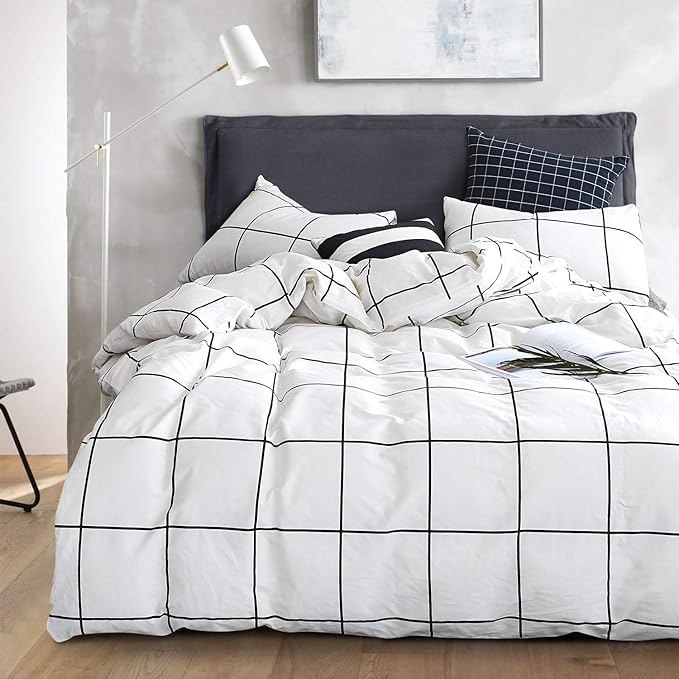 Jumeey Plaid Duvet Cover Queen Black and White Buffalo Plaid Grid Checkered Bed Duvet Cover Full Size