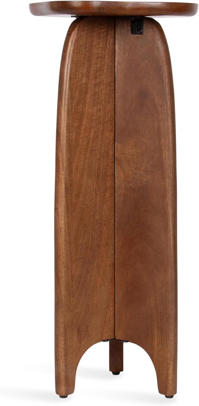 Kate and Laurel Kanna Modern Pieced Mango Wood Round Drink Table, 11 x 11 x 24, Walnut Brown, Mid-Century Scalloped Wooden Mini Side Table for Use as Indoor Plant Stand or Living Room Decor Accent