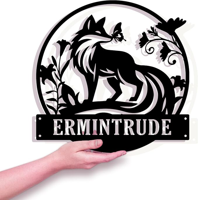 Custom Fox Flower Metal Sign, Animals Cute Black Wall Art, Personalized Wall Decor for Living Room, Bedroom/Bathroom/Kitchen/Office/Home