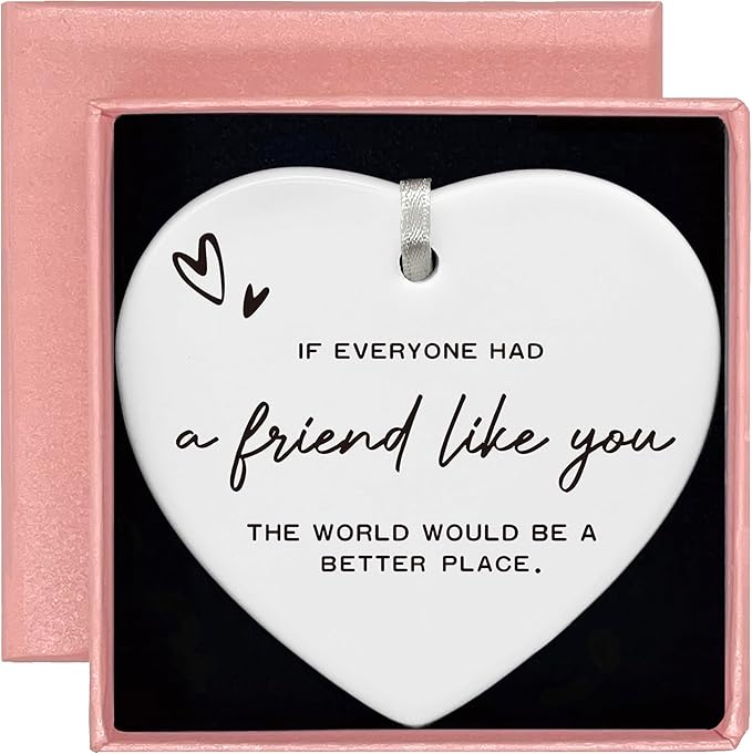 Heart Shaped Christmas Ornament-Friendship Gift for Best Friend-Birthday Thank You Present for Women Sister Coworker-Motivational Keepsake Sign Plaque Decor-Inspirational Quote Ceramic Ornament Gift