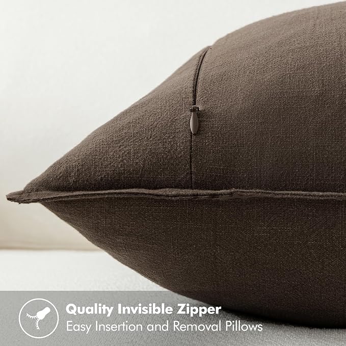 MIULEE Decorative Linen Euro Sham Pillow Covers 26x26 Dark Coffee Boho Farmhouse Neutral Winter Couch Throw Pillows for Bed Pack of 2 Accent Modern Pillowcase Sofa Livingroom Home Decor