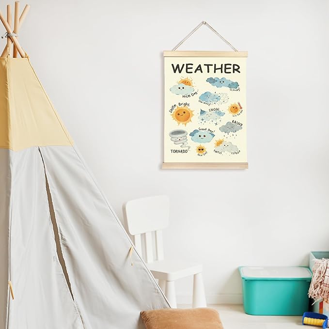 CGBHW Weather Poster Hanger Frame 12x16, Classroom Weather Educational Preschool Poster, Toddlers 1-3 Learning Posters Wall Art Hanging Decor for Toddlers Kids Room Nursery Preschool Playroom
