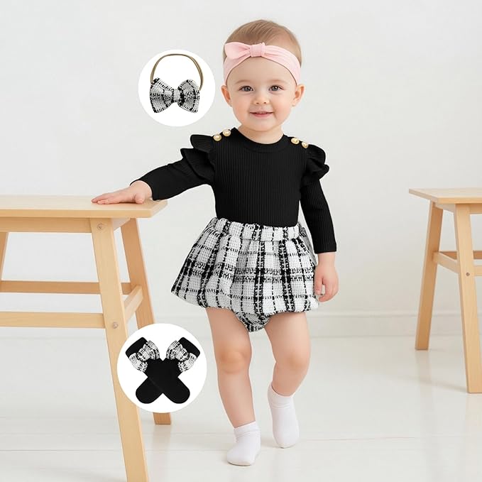Giraropa Baby Girl Fall Winter Clothes Long Sleeve Romper Dress + Socks + Headband Newborn Infant Cute Casual Outfits