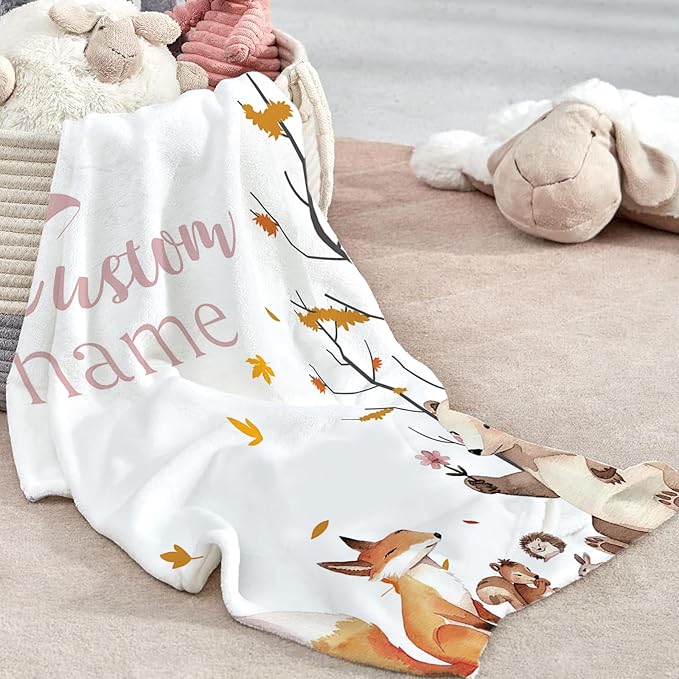 Custom Baby Crib Bedding Set - Fox Sika Deer Design Personalized Name Baby Nursery Bedding 3 Pcs Set - Chic Soft Blanket, Fitted Sheet, Room Rug for Newborns Boys Girls Gifts