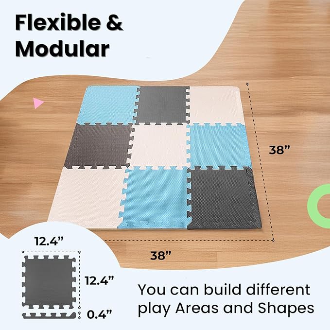 MioTetto Baby Play Mat, Comfortable Tummy Time Mat – Portable Foam Floor Tiles, Safe baby mat for floor for Crawling & Development, Soft play mat for babies 0-6 months, Stylish interlocking foam tiles