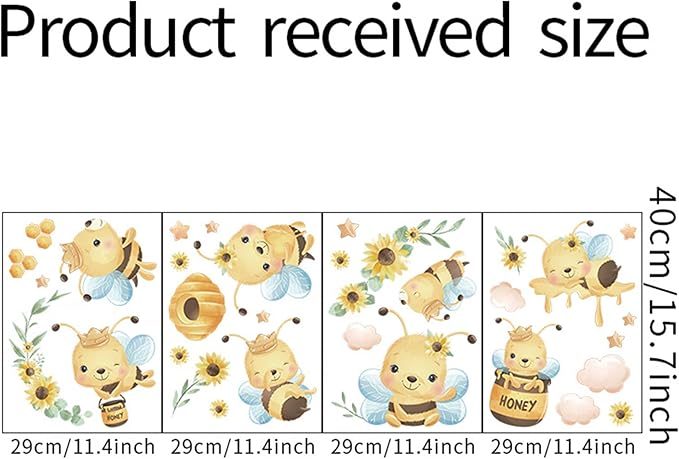 ROFARSO Colorful Cute Cartoon Bees Insect Wall Stickers for Kids Removable Honeybee Wall Decals DIY Decorations for Nursery Baby Boys Girls Bedroom Playroom Living Room Gaming Room
