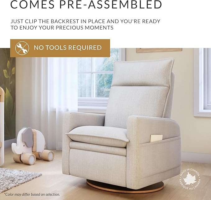 Jaymar Arya Modern Nursery Glider Recliner Chair – Cozy Nursing Chair with 360° Swivel for New Parents, Gentle Motion, Compact Design, High Back & Low Armrests, Canadian Made (Ivory/Nubia Fabric)