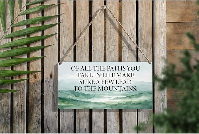 Inspirational Quote Mountain Wood Wall Decor of All the Paths You Take in Life Wall Cabin Decor for Home Office Bedroom 12 × 6 Inch