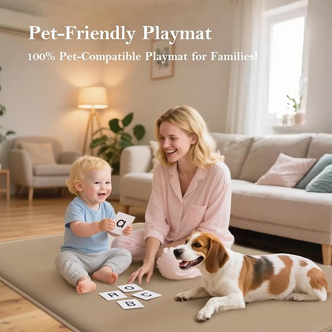 PapaMama Ultra Soft Baby Play Mat for Floor, 1.3" Thick Memory Foam 50x50 Playpen Mat with Non-Slip Backing, Coral Velvet Child Nursery Rug, Tummy Time & Crawling & Yoga Mat for Infant, Toddlers, Kids