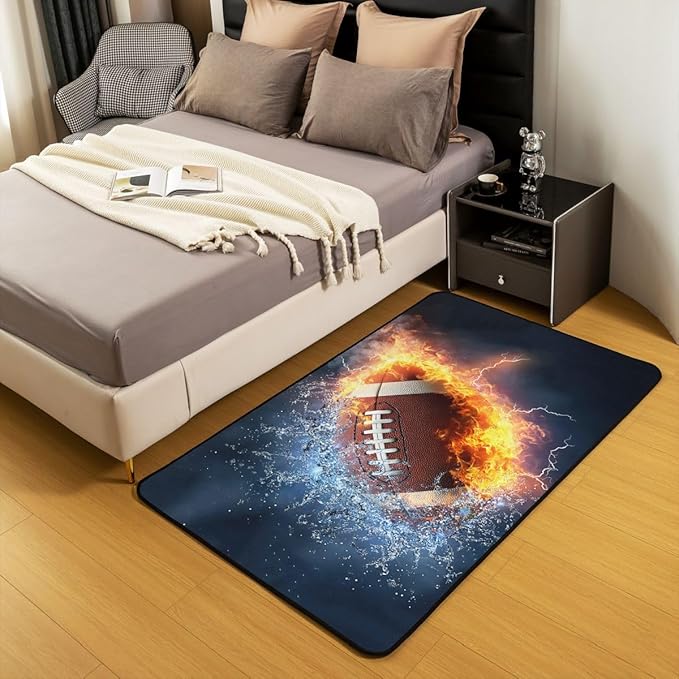 Rugby Area Rug 5x7 Decorative Carpet Mat 3D American Football Decor Extra Soft Rugs for Living Room Bedroom Room Machine Washable Sports Theme Rugs