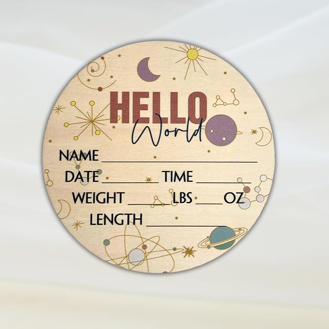 Hello World Newborn Sign 6" - Baby Announcement Sign for Hospital - Welcome Baby Sign - Announcement Board for New Baby - Birth Announcement Sign - Newborn Name Sign - Perfect for Baby Arrival (space 2)