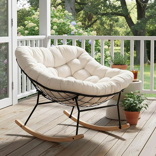 Patio Rocking Chair Papasan Glider Rocker Accent Armchair Comfy Rocking Papasan Chair for Living Room Porch Balcony Patio