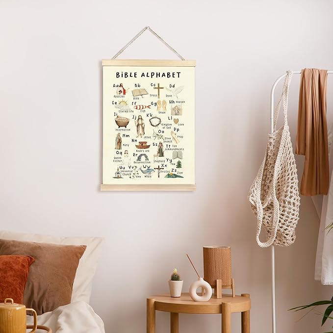 CGBHW Christian Bible Alphabet Poster Hanger Frame, Scripture Learning Educational ABC Posters Wall Art Hanging Decor for Toddler Kids Room Classroom Playroom Nursery Preschool，12x16Inch