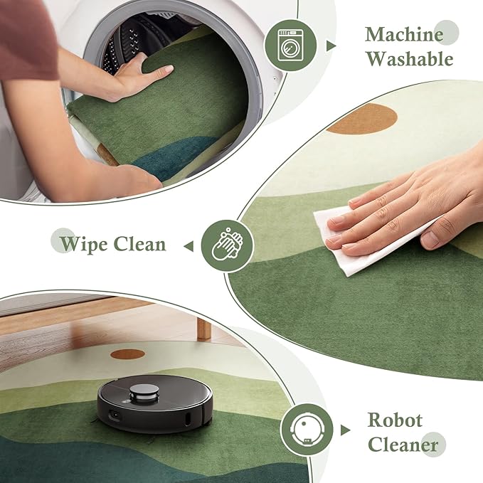 Circle Rug 3ft, Small Round Rugs Non Slip Washable, Abstract Mountain Round Carpet for Bedroom, Low-Pile Throw Mat for Kitchen Entryway Bathroom Home Decor(Green)