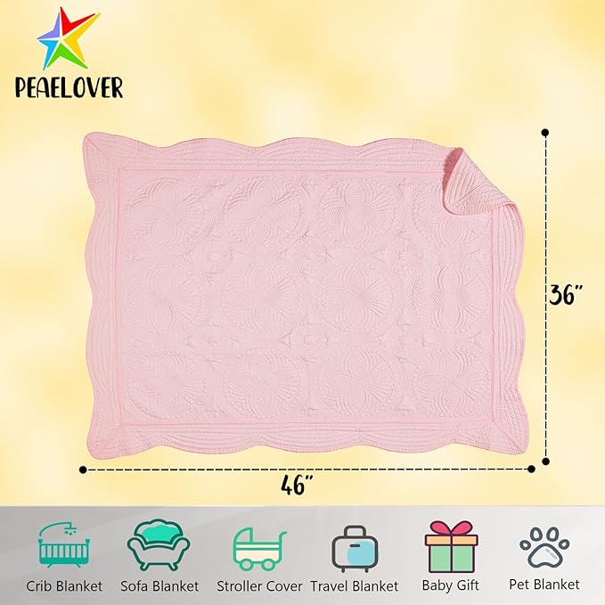 PEACELOVER Embossed Neutral Baby Quilt Durable, Lightweight Baby Blankets Four Seasons for Personlized Monogram Cotton Quilted Blanket Toddler Quilt for Boys and Girls 46x36 Inches (Pink)