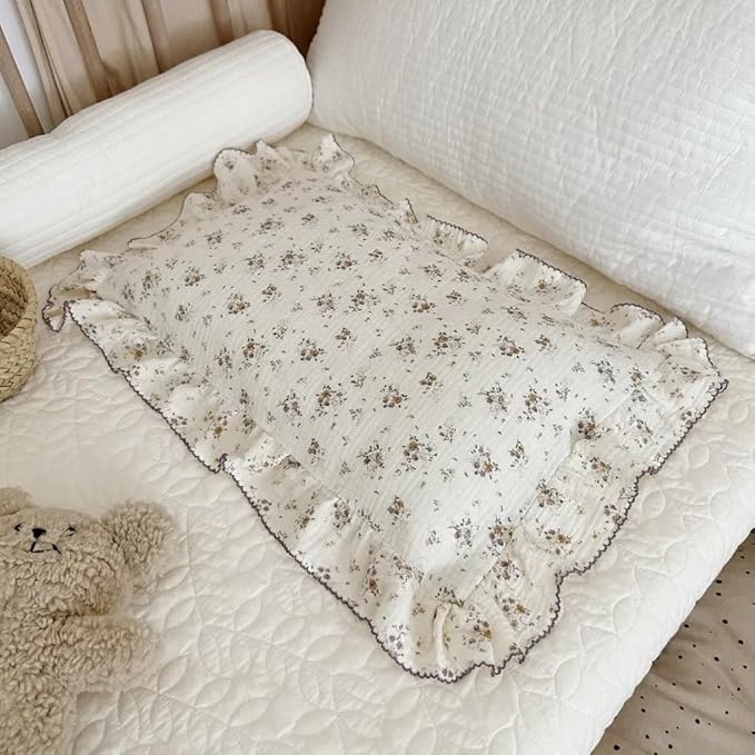 BuLuTu Floral Toddler Pillow Cases Cotton Muslin Cotton Pillowcases for Girls Nursery Pillow, Kids Pillow Cover for Crib/Toddler Bed, Envelope Closure,1 Piece, Crapemyrtle Pattern, 14"x20"