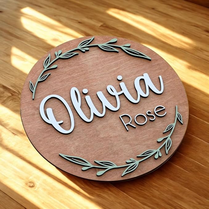 Personalized Wooden Name Sign - Custom Baby Name Signs for Nursery & Kids Room, Baby Announcement Sign, Wall Name Signs Personalized, Round Wooden Letters for Nursery Decor (Design 1)