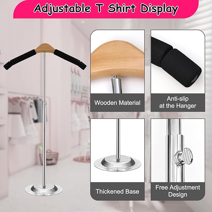 Child T Shirt Display Clothing Racks for Hanging Clothes, Adjustable Clothes Rack Coat Display Rack Clothes Hanger Tshirt Display Stand for Vendors Retailer, Height 16-27.9 Inch