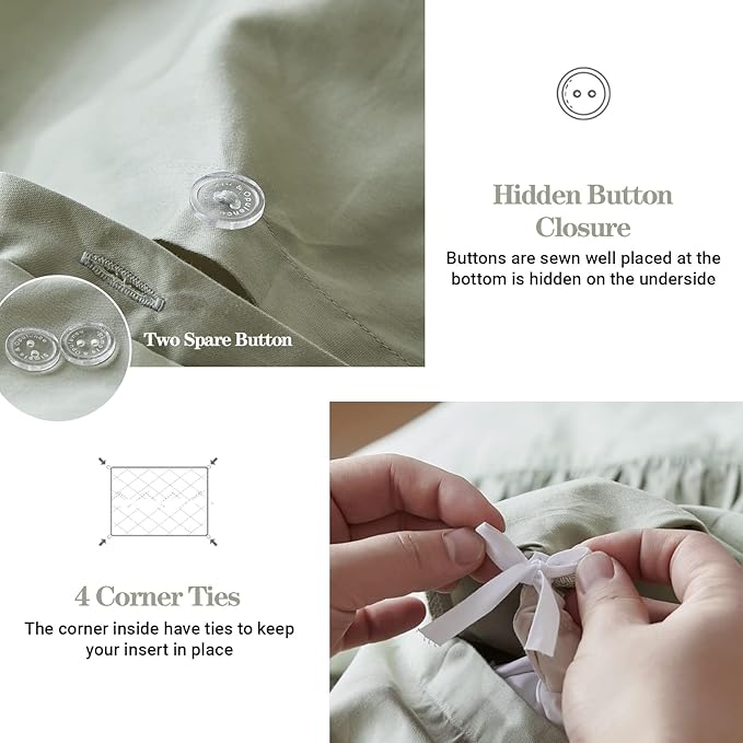Simple&Opulence Kids 100% Organic Cotton Twin Duvet Cover Ruffle 2Pcs(1 Comforter Cover 1 Pillowcase) Cute Lace Vintage Boho Shabby Chic Farmhouse Bedding Set Teen Girls(Sage Green, Twin)