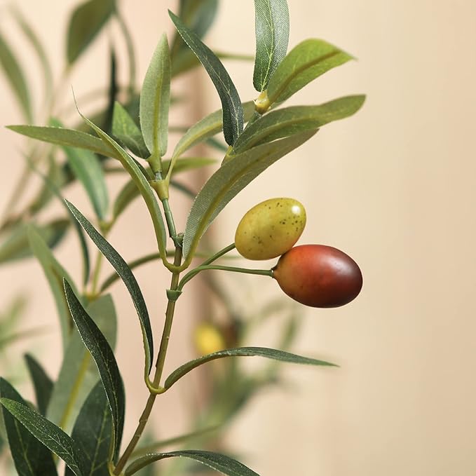 Kazeila Artificial Olive Tree 6FT Tall Faux Silk Plant for Home Office Decor Indoor Fake Potted Tree with Natural Wood Trunk and Lifelike Fruits, 2 Pack