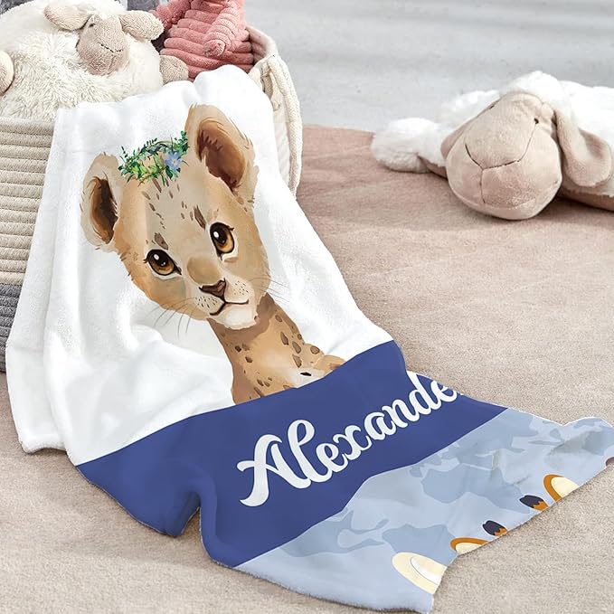 Custom Baby Crib Bedding Set - Blue Leopard Design Personalized Name Baby Nursery Bedding 3 Pcs Set - Chic Soft Blanket, Fitted Sheet, Room Rug for Newborns Boys Girls Gifts