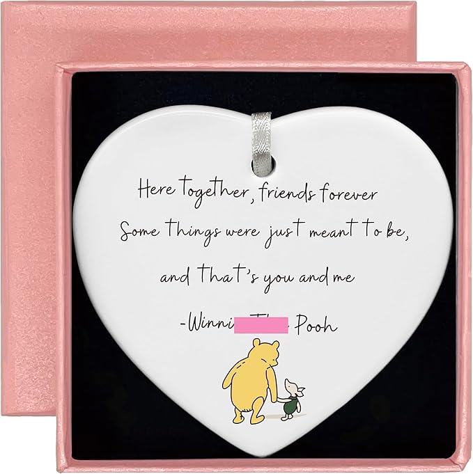 Heart Shaped Christmas Ornament-Friendship Farewell Gift-Goodbye Leaving Present for Best Friends Forever Keepsake Ceramic Sign Plaque Decor