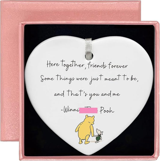 Heart Shaped Christmas Ornament-Friendship Farewell Gift-Goodbye Leaving Present for Best Friends Forever Keepsake Ceramic Sign Plaque Decor