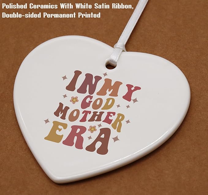Heart Shaped Christmas Ornament-Godmother Era Gift-Godmother Proposal Ornament for Women-Will You Be My Godmom Keepsake-Birthday from Godchild-Mothers Day Ceramic Decor