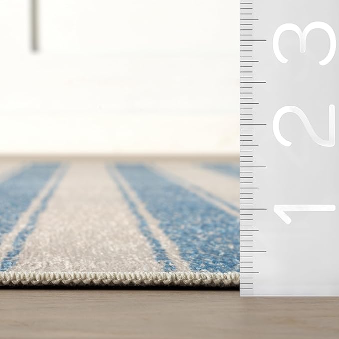Dash & Albert Vion Blue Machine Washable Rug, 5 X 8 Feet, Blue/Grey Stripe Pattern