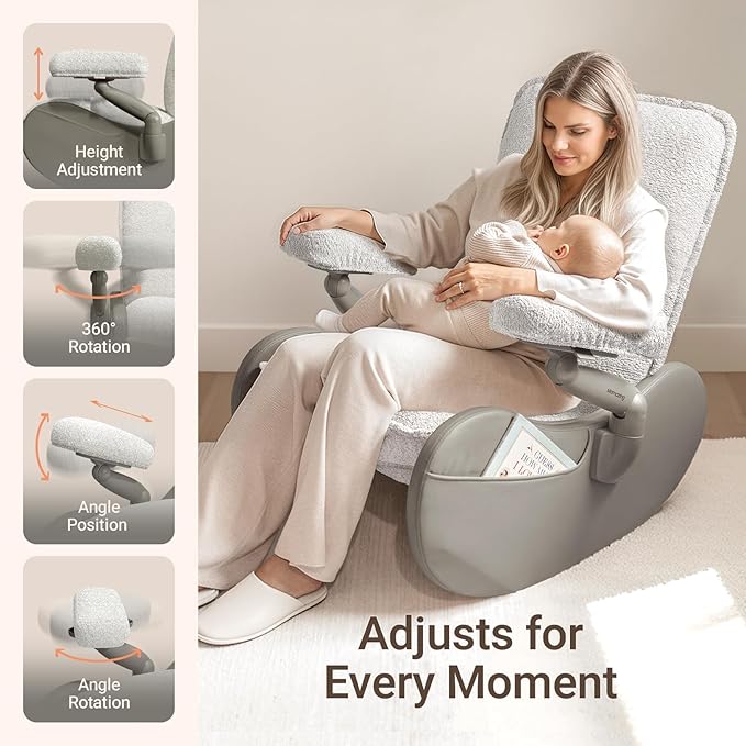 MAMAZING Nursery Rocking Chair Glider with Ottoman for Breastfeeding, Upholstered Nursing Chair with Removable Cover for Mom and Baby, Reading Chair for Bedroom, Living Room(Light Grey/Light Grey)