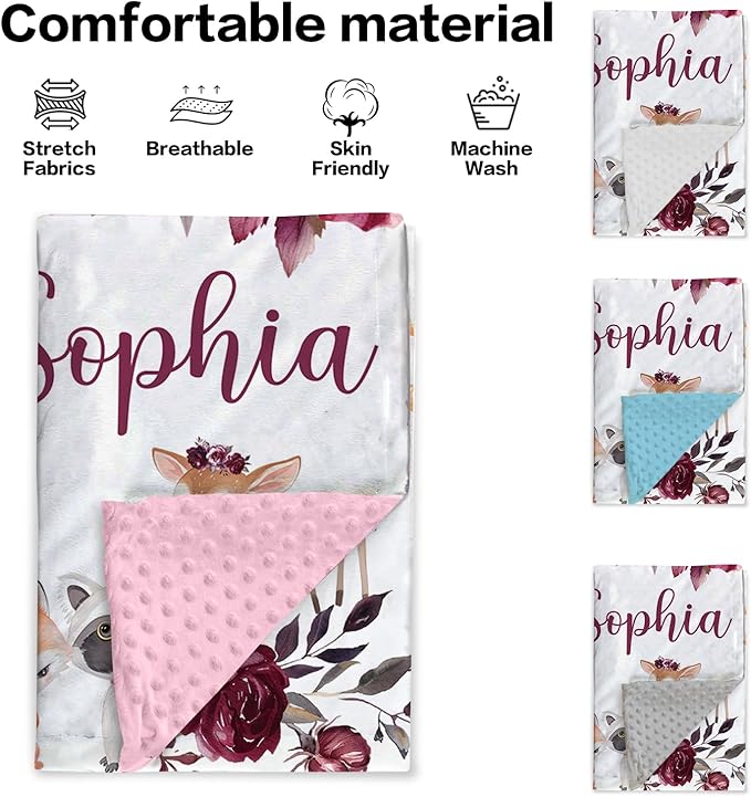 Personalized Baby Blankets for Boys Girls, Custom Name Rose Animal Baby Blanket, Soft Receiving Blanket for Newborns and Toddlers, Ideal for Baby Showers and Nursery Decor