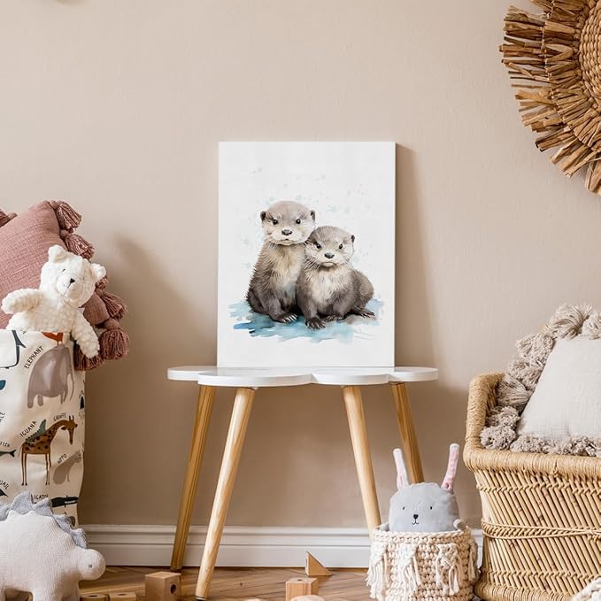 BIWSHA Sea Otter Watercolor Wall Art Prints,Sea Otter Picture Paintings Animal Canvas Wall Art Prints for Kids Room Nursery Bedroom Bathroom Home Walls,11x14 Inch (Two)