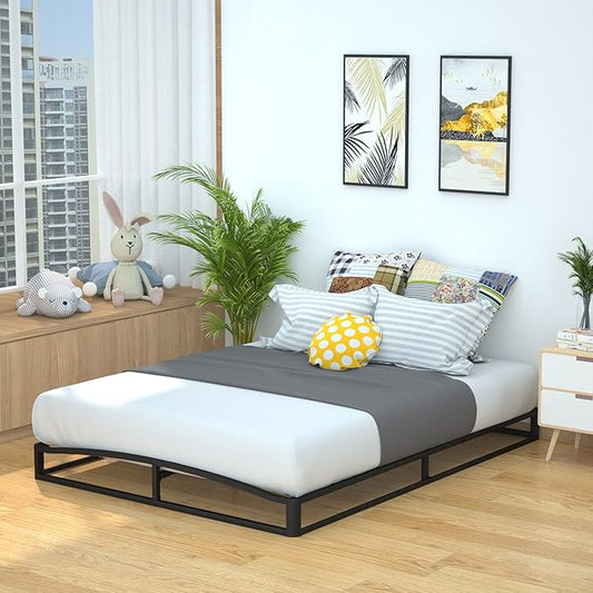 Amazon Basics Metal Platform Bed Frame, with Wood Slat Support, 6 inches High, Full, Black