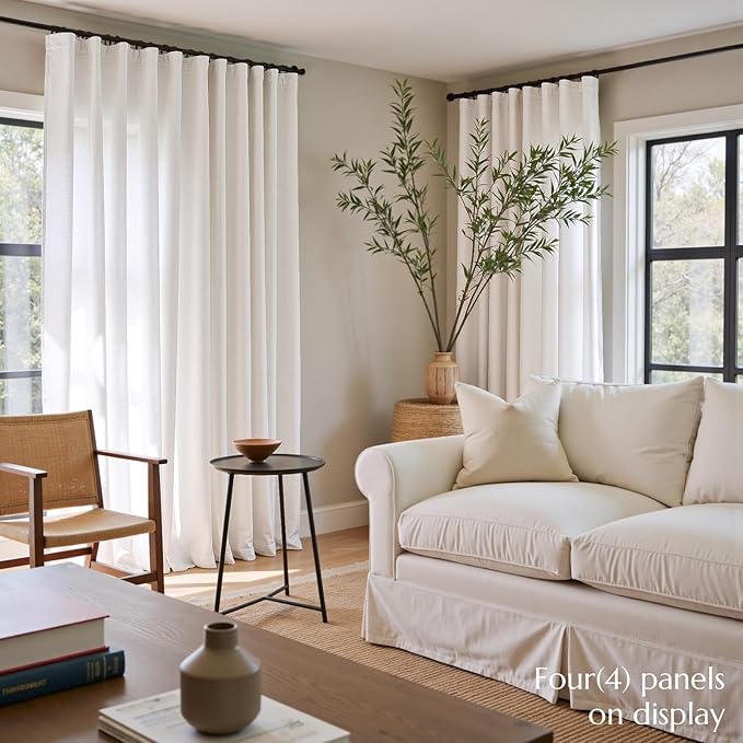 jinchan Linen Blend Curtains 90 inch Length 2 Panels for Bedroom Living Room, Light Filtering 60 inch Wide Farmhouse Drapes with Rod Pocket Back Tab(60W x 90L, Off White)