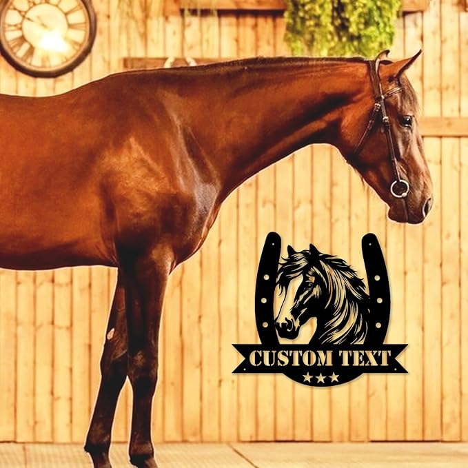Personalized Horse Head Metal Sign with Horseshoe – Custom Name Farm & Home Decor- Personalized Birthday Gift for Horse Owners, Riders