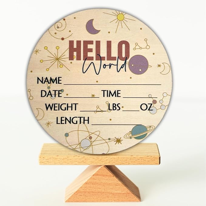 Hello World Newborn Sign 6" - Baby Announcement Sign for Hospital - Welcome Baby Sign - Announcement Board for New Baby - Birth Announcement Sign - Newborn Name Sign - Perfect for Baby Arrival (space 2)