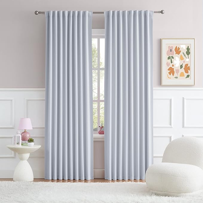 DUALIFE Silver Grey Curtains Room Darkening Curtains, Rod Pocket and Back Tab Thermal Insulated Drapes 52x96 Inch，2 Panels