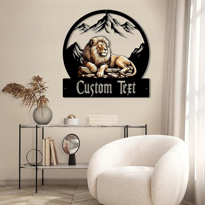 Custom Lion Wall Art, Personalized Name Signs for Home/Nursery/Office, Personalized Metal Signs for Outdoors, Colorful Wild Animal Decor Gift for Boys/Girls/Lion Lovers