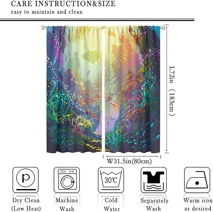 Ocean Blackout Curtain, Untouched Wild Underwater Aquatic World Corals Exotic Fishes Seascape Curtain for Living Room Cafe Set 2 Panels,63x72 Inches