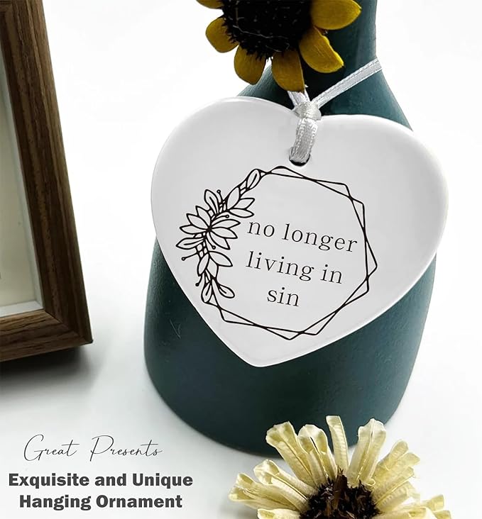 Heart Shaped Christmas Ornament-Funny Engagement Wedding Gift for Bride Newly Engaged Bride to Be Bachelorette Party Anniversary Keepsake No Longer Living in Sin with Gift Box