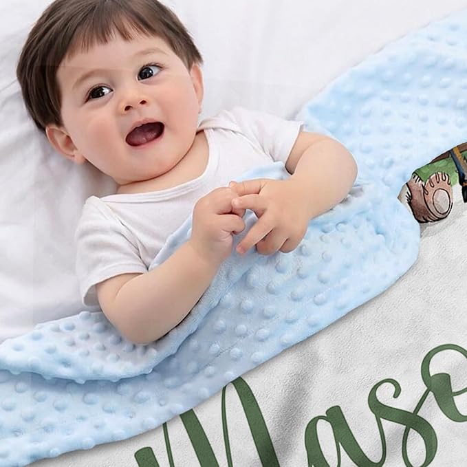 Personalized Baby Blanket with Name – Animal Theme Soft Receiving Blanket for Newborn Boys Girls, Custom, Cozy Nursery Decor for Toddlers